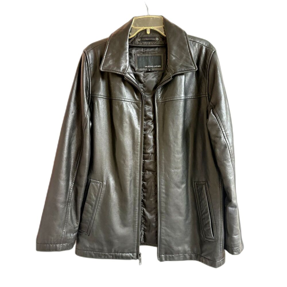 Vtg Wilsons Leather Jacket Black Full Zip Quilted Coat Bomber 90s Retro Club S M